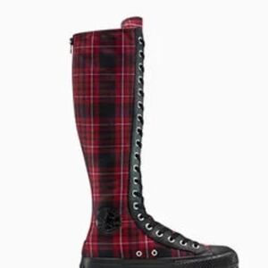 Converse All- Star Chunky Taylor XXHi Platform Plaid Knee-High Lace-Up Boots 7